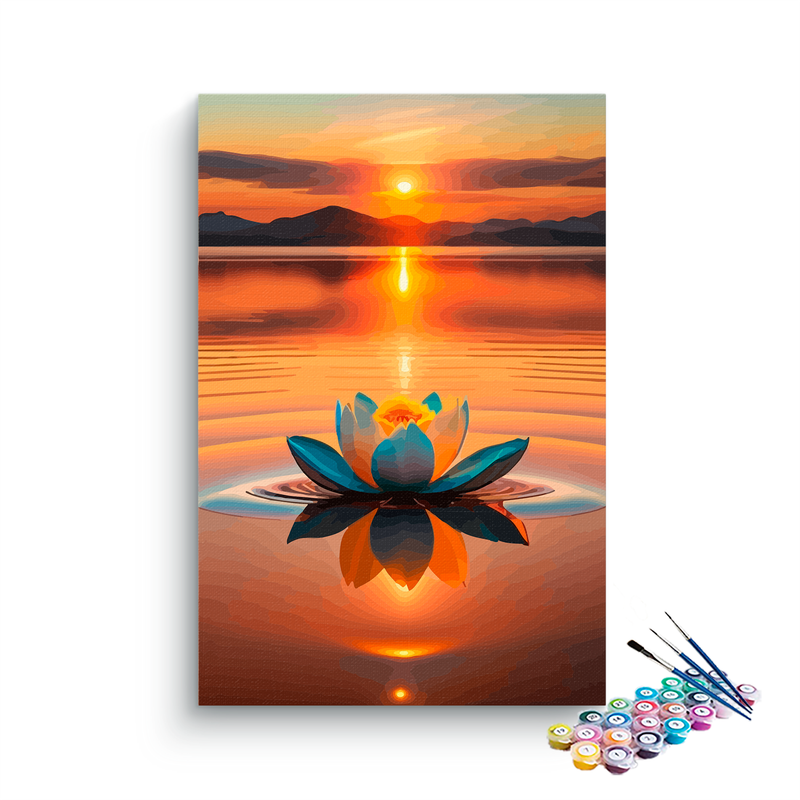 DIY Painting Kit -Golden Lotus at Sunset Tranquil Waters Paint by Numbers Kit