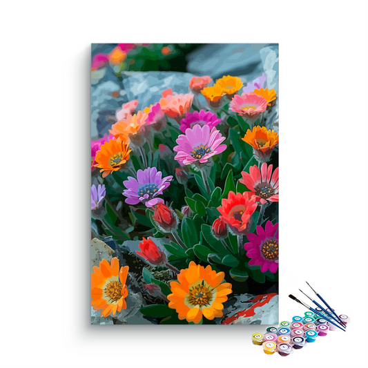 DIY Painting Kit -Rainbow Blooms Vibrant Wildflowers Paint by Numbers Kit