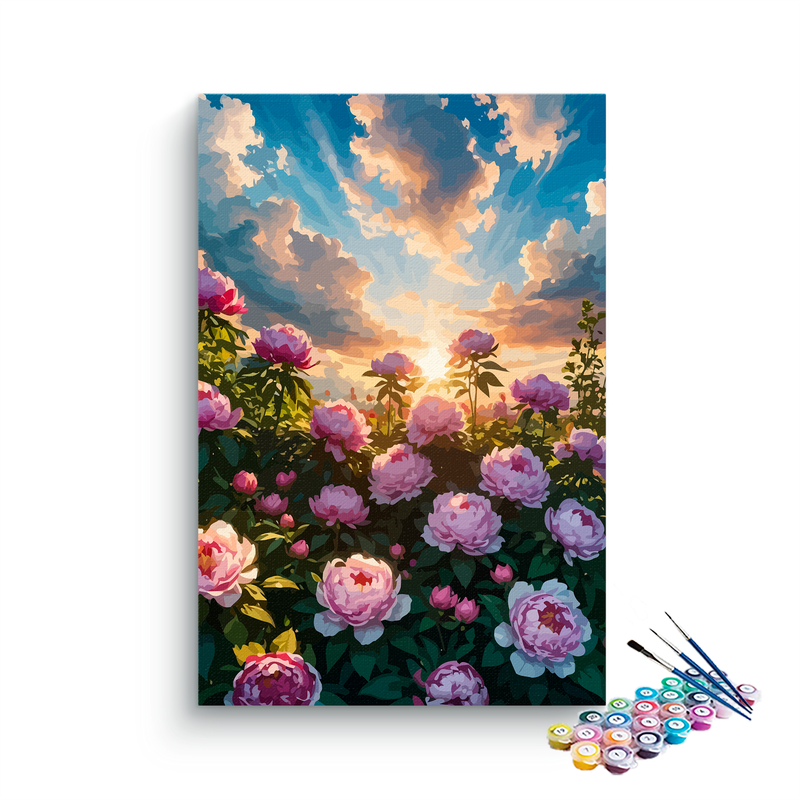 DIY Painting Kit -Peony Sunrise Blooming Garden Paint by Numbers Kit