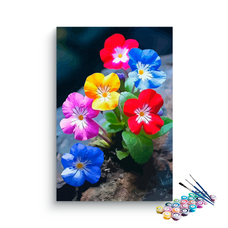 DIY Painting Kit -Rainbow Pansies Vibrant Blossoms Paint by Numbers Kit
