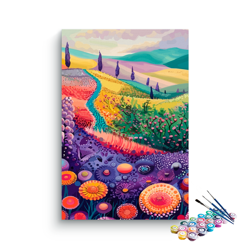 DIY Painting Kit -Colorful Fields Abstract Floral Landscape Paint by Numbers Kit