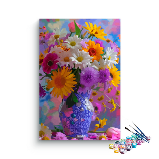 DIY Painting Kit -Joyful Blossoms Sunflowers and Daisies Paint by Numbers Kit