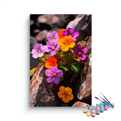 DIY Painting Kit -Mountain Pansies Vibrant Blooms Paint by Numbers Kit