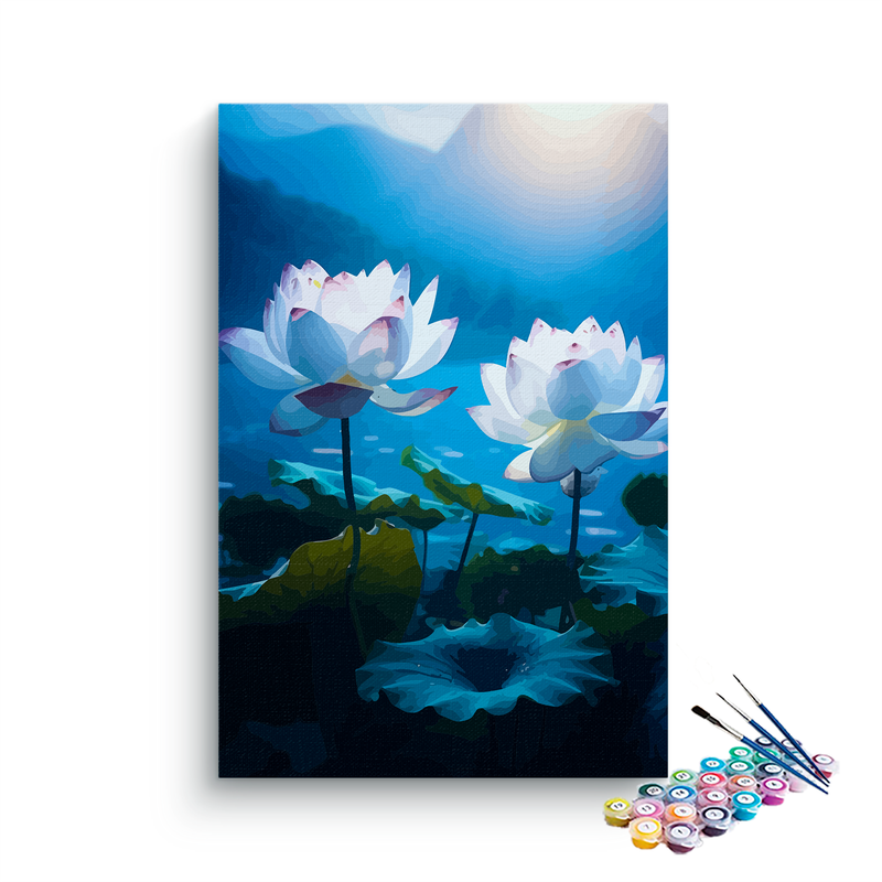 DIY Painting Kit -Moonlit Serenity White Lotus Paint by Numbers Kit