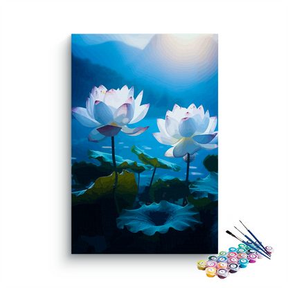 DIY Painting Kit -Moonlit Serenity White Lotus Paint by Numbers Kit