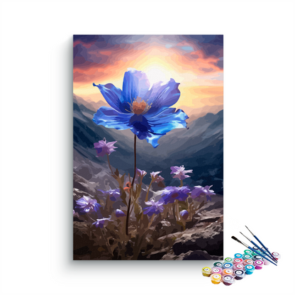 DIY Painting Kit -Mountain Glory Blue Bloom at Sunrise Paint by Numbers Kit