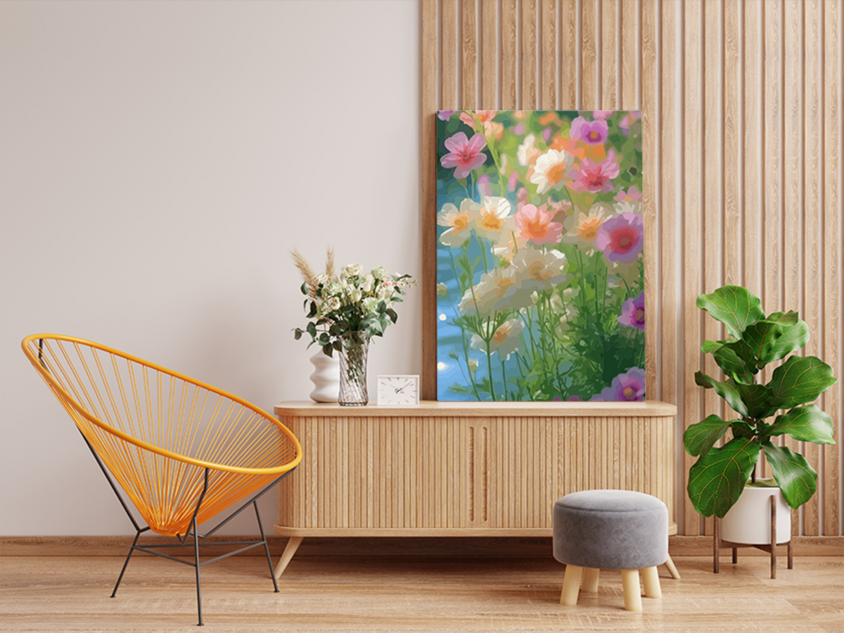 DIY Paint by numbers kit - Sunlit Blossoms Pastel Garden by the Water Paint by Numbers Kit