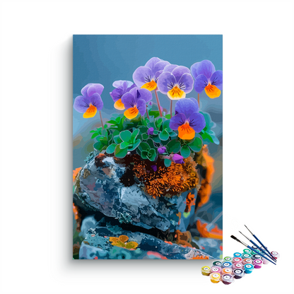 DIY Painting Kit -Alpine Pansies Vibrant Blossoms in the Wild Paint by Numbers Kit