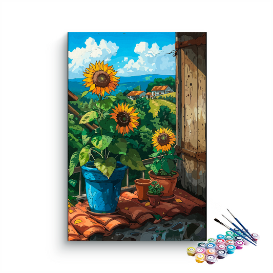 DIY Painting Kit -Sunlit Balcony Sunflowers in the Countryside Paint by Numbers Kit