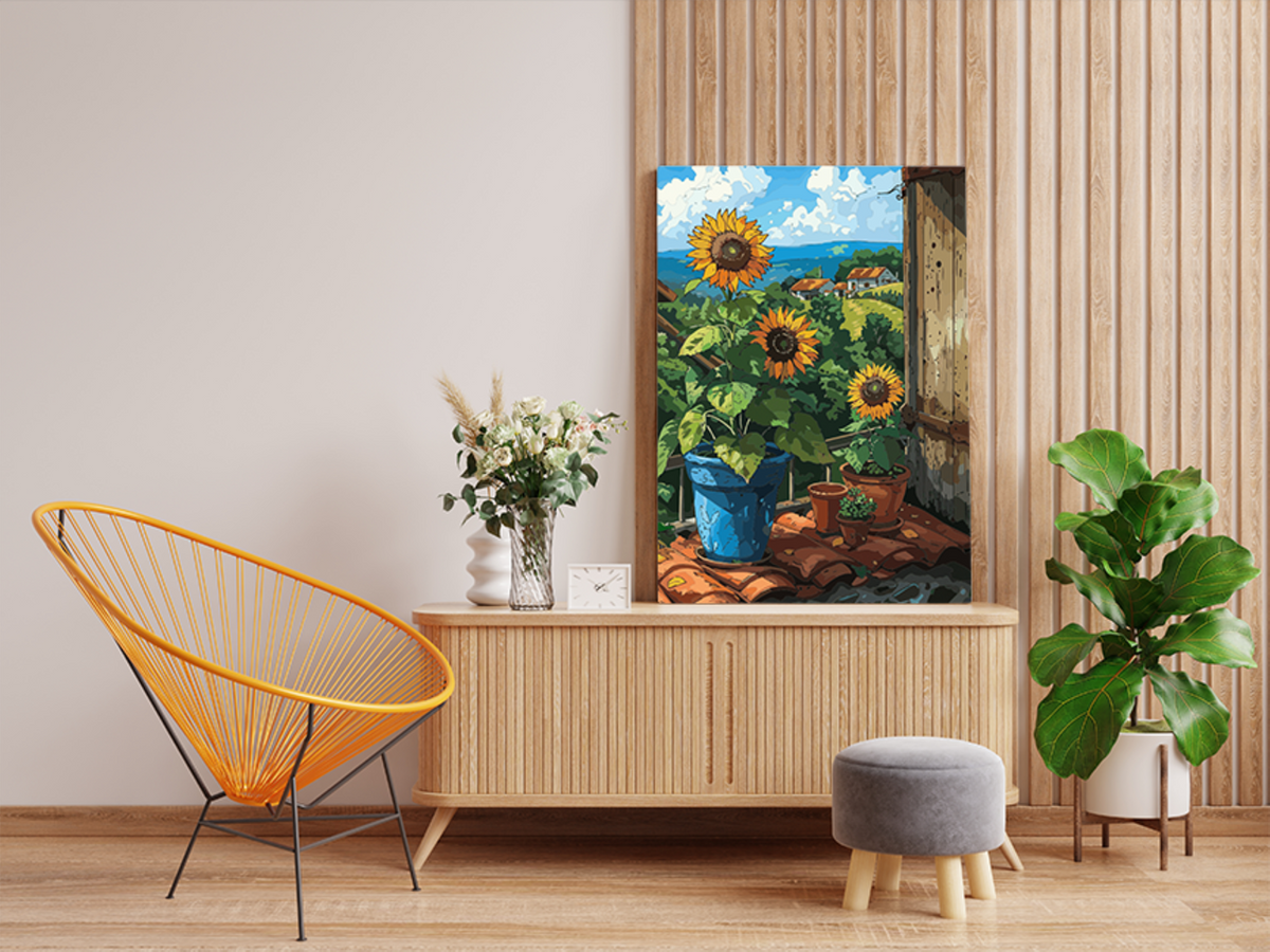 DIY Paint by numbers kit - Sunlit Balcony Sunflowers in the Countryside Paint by Numbers Kit