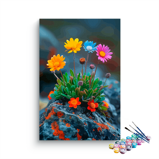 DIY Painting Kit -Rocky Resilience Colorful Wildflowers Paint by Numbers Kit