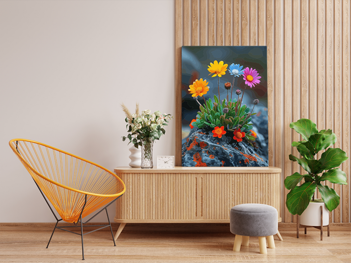 DIY Paint by numbers kit - Rocky Resilience Colorful Wildflowers Paint by Numbers Kit