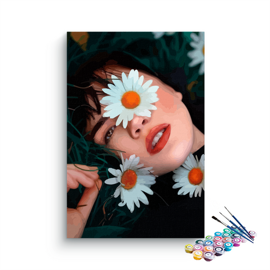 DIY Painting Kit -Floral Dreams Portrait with Daisies Paint by Numbers Kit