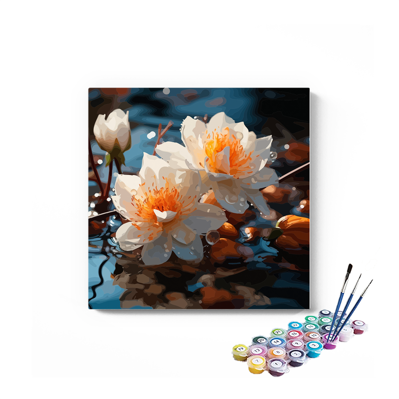 DIY Painting Kit -Tranquil Waters White Water Lilies Paint by Numbers Kit