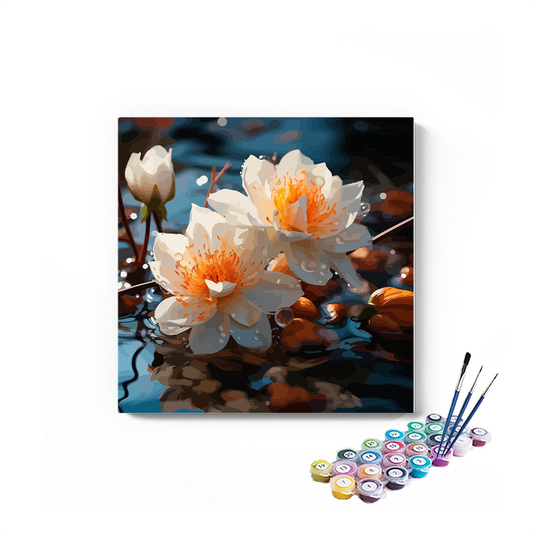 DIY Painting Kit -Tranquil Waters White Water Lilies Paint by Numbers Kit