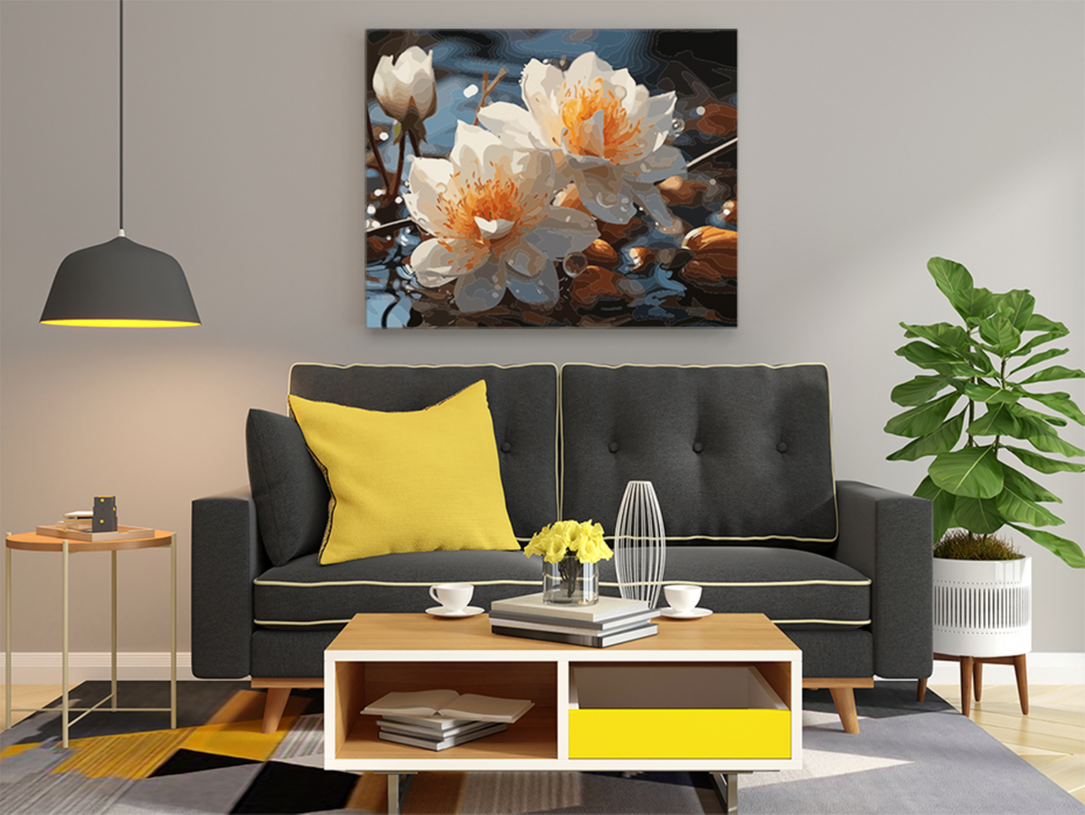 DIY Paint by numbers kit - Tranquil Waters White Water Lilies Paint by Numbers Kit