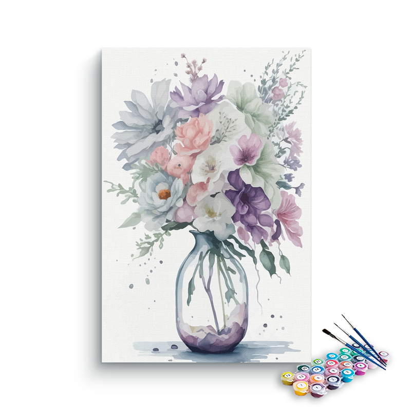 DIY Painting Kit -Watercolor Flower Vase Paint by Numbers Kit