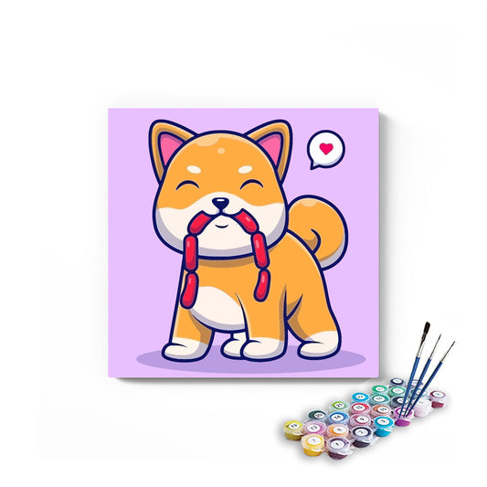 Dog Holding Hotdog Paint By Numbers kit for kids
