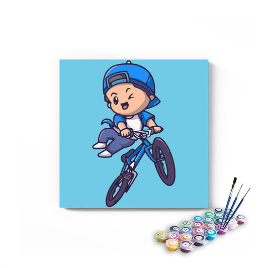 Boy Riding Bicycle Paint By Numbers kit for kids