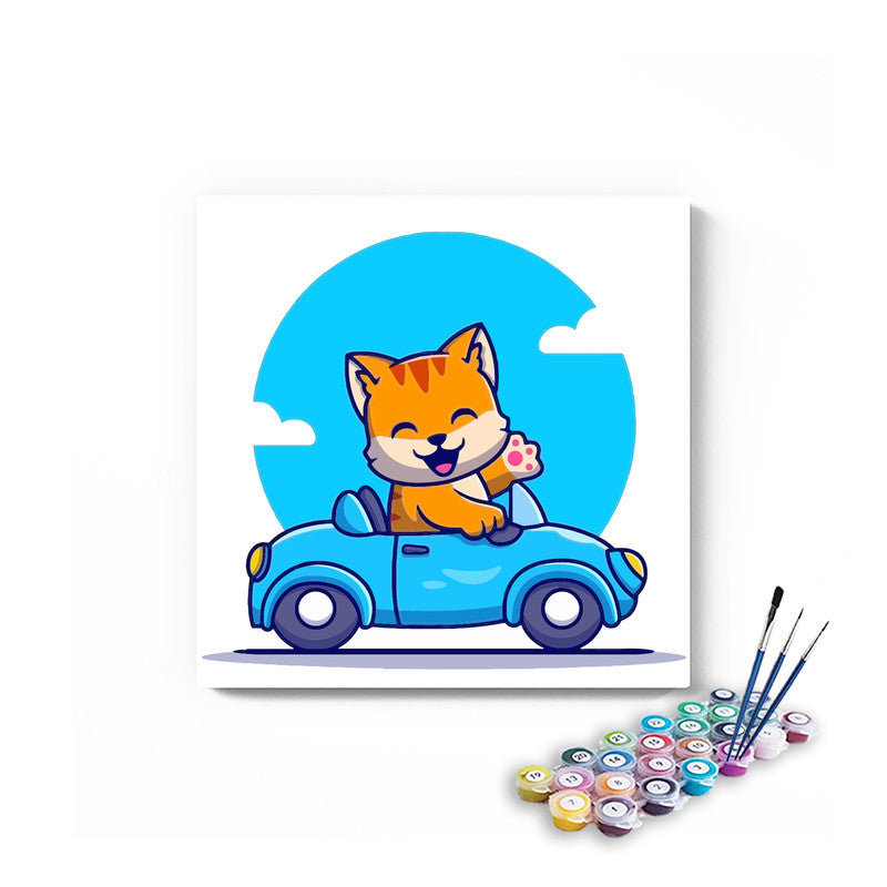 Cat Driving Car Paint By Numbers kit for kids