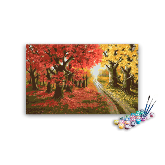Road Covered in Yellow and Red Trees Paint By Numbers kit
