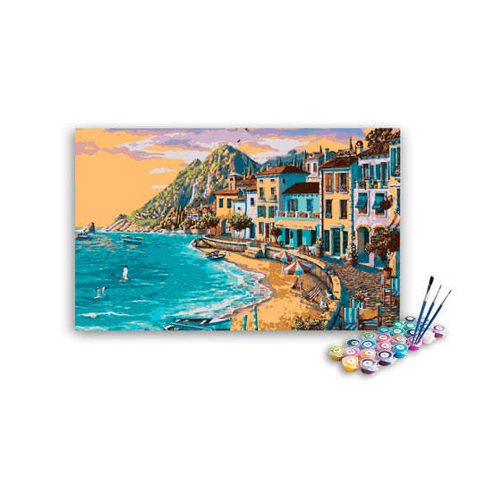 City Beach Boats and Mountains Paint By Numbers kit