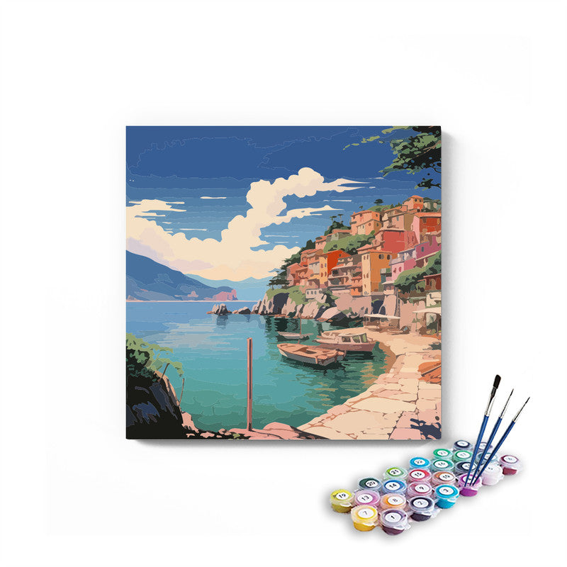 DIY Painting Kit -Italian Coastal Village Harbour Paint by Numbers Kit