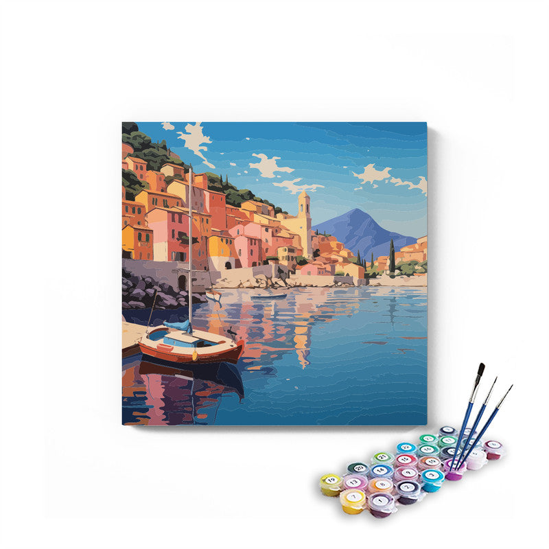 DIY Painting Kit -Mediterranean Waterfront Town Paint by Numbers Kit