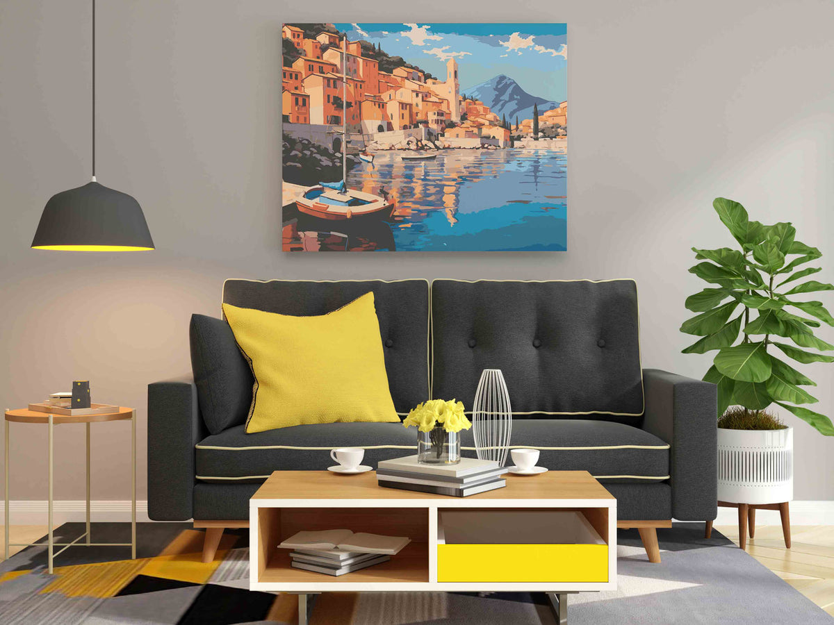 DIY Paint by numbers kit - Mediterranean Waterfront Town Paint by Numbers Kit