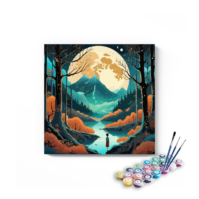 DIY Painting Kit -Moonlit Forest River Solitude Paint by Numbers Kit