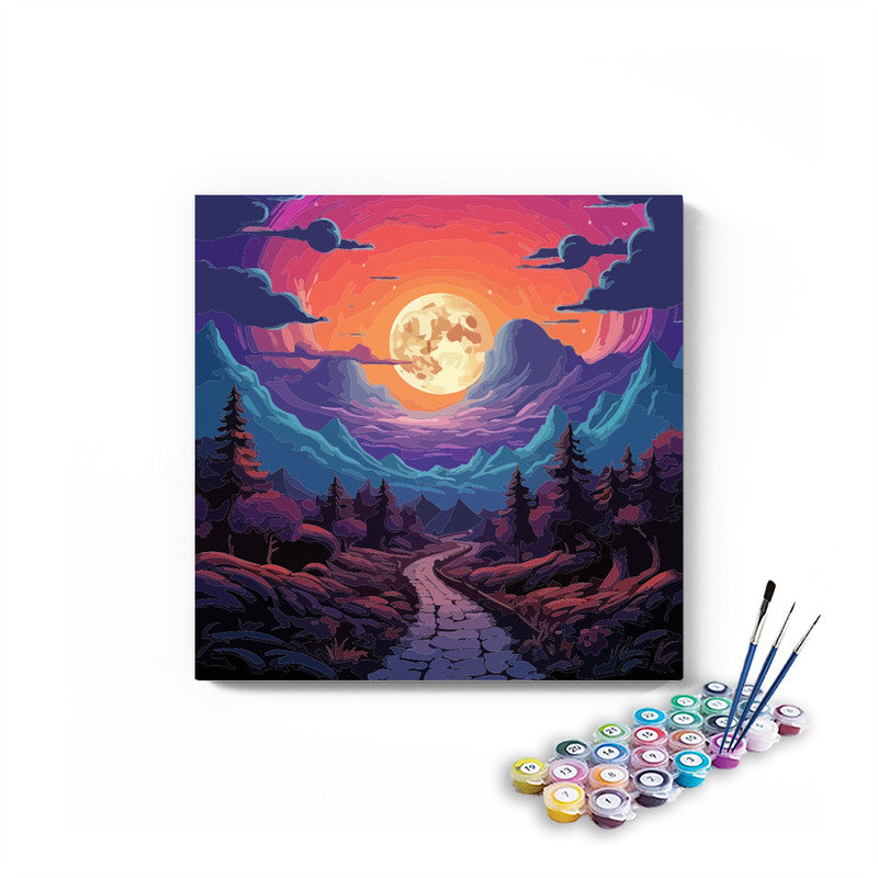 DIY Painting Kit -Purple Moonrise Mountain Trail Paint by Numbers Kit