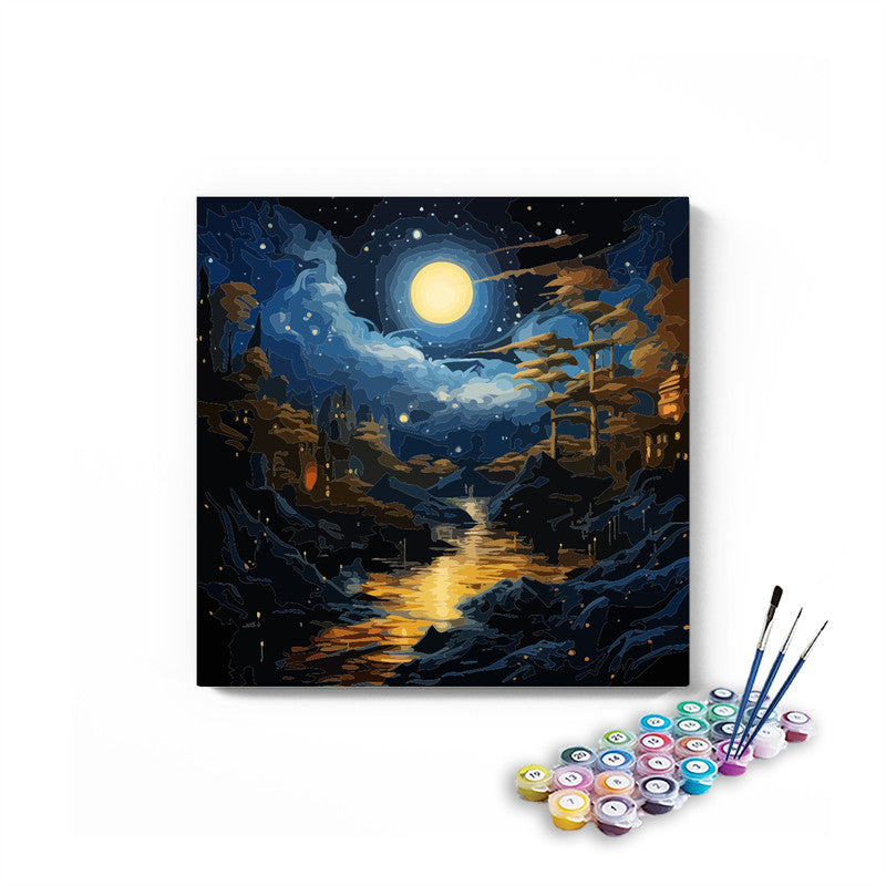DIY Painting Kit -Starry Night Castle River Reflections Paint by Numbers Kit