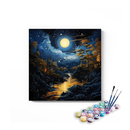 DIY Painting Kit -Starry Night Castle River Reflections Paint by Numbers Kit