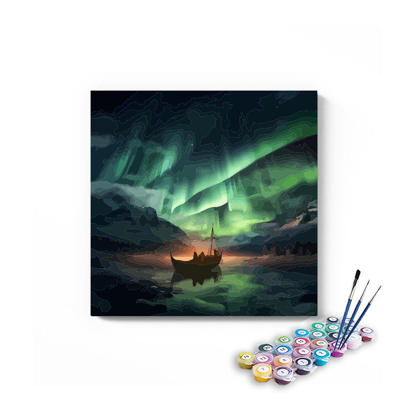 DIY Painting Kit -Northern Lights Boat on Dark Waters Paint by Numbers Kit