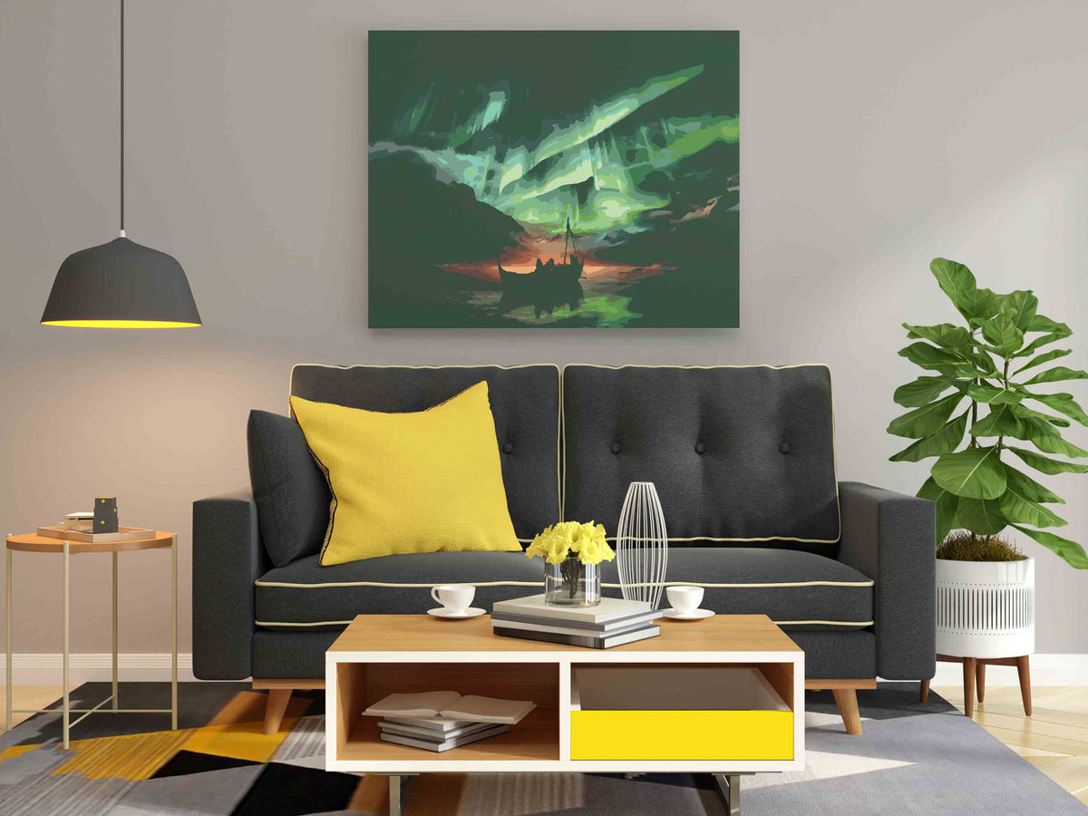 DIY Paint by numbers kit - Northern Lights Boat on Dark Waters Paint by Numbers Kit