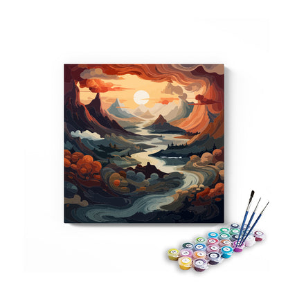DIY Painting Kit -Red Canyon River Valley Sunset Paint by Numbers Kit
