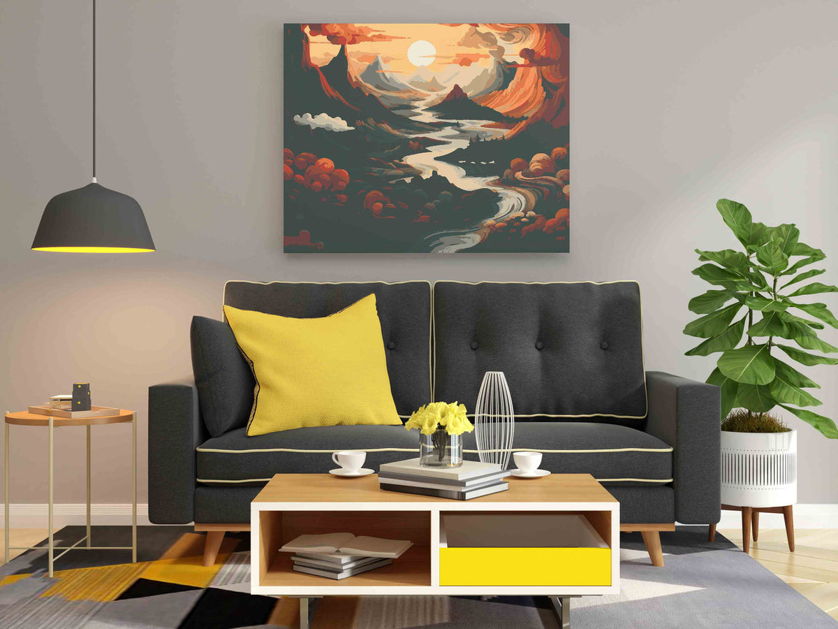 DIY Paint by numbers kit - Red Canyon River Valley Sunset Paint by Numbers Kit