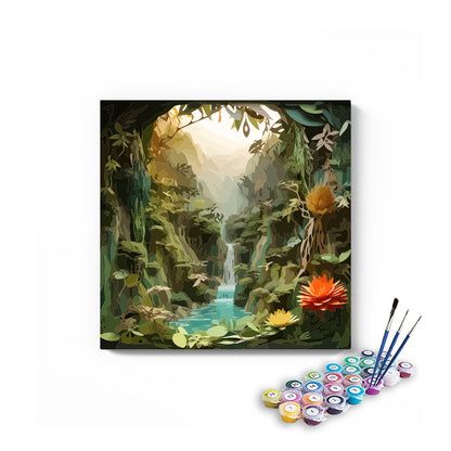 DIY Painting Kit -Enchanted Jungle Waterfall Hideaway Paint by Numbers Kit