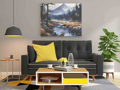 DIY Paint by numbers kit - Misty Mountain River with Lone Canoe Paint by Numbers Kit