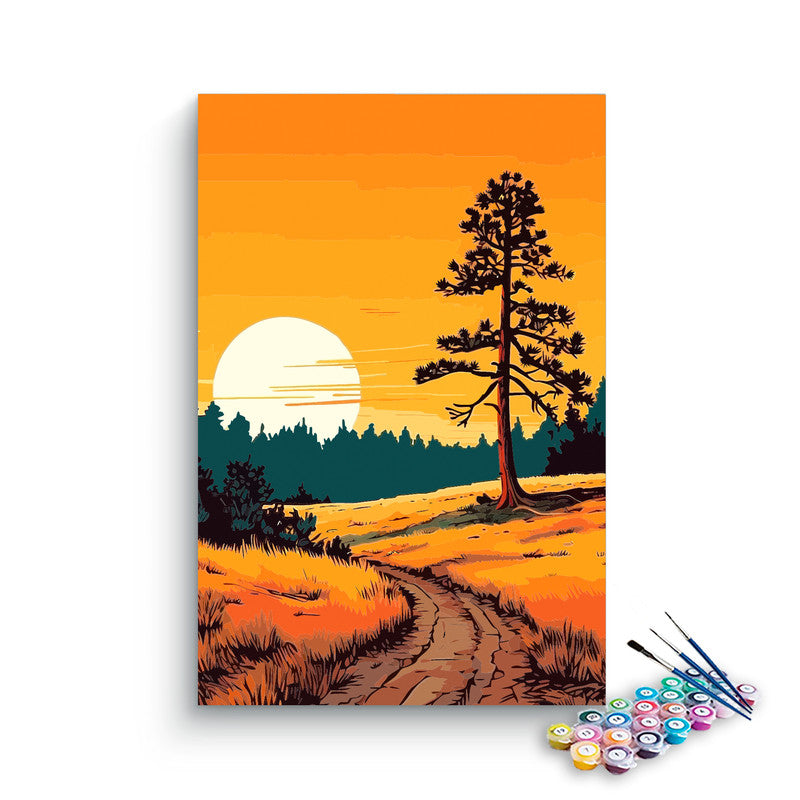 DIY Painting Kit -Golden Hour Pine Tree Dirt Road Paint by Numbers Kit