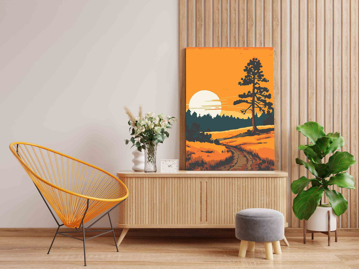 DIY Paint by numbers kit - Golden Hour Pine Tree Dirt Road Paint by Numbers Kit