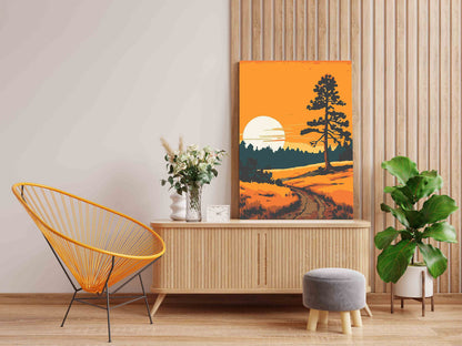 DIY Paint by numbers kit - Golden Hour Pine Tree Dirt Road Paint by Numbers Kit