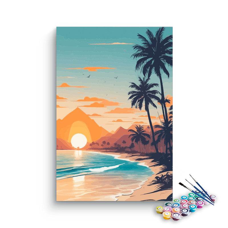 DIY Painting Kit -Tropical Beach Palm Tree Sunset Paint by Numbers Kit