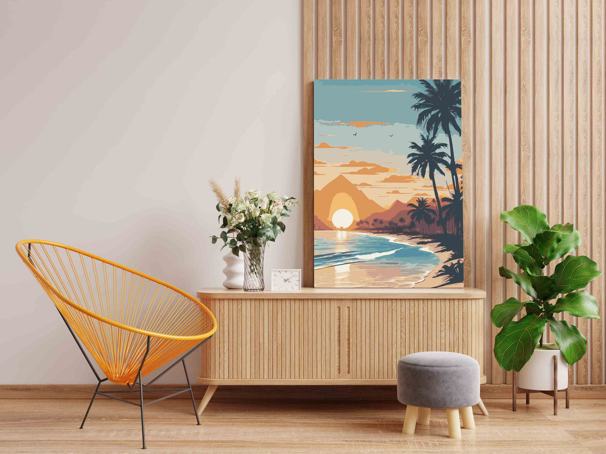 DIY Paint by numbers kit - Tropical Beach Palm Tree Sunset Paint by Numbers Kit