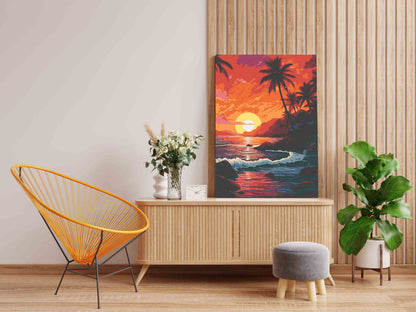 DIY Paint by numbers kit - Vibrant Tropical Sunset Rocky Shore Paint by Numbers Kit