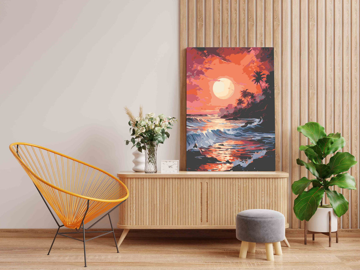 DIY Paint by numbers kit - Crimson Coastal Waves at Dusk Paint by Numbers Kit