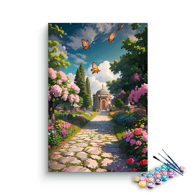 DIY Painting Kit -Butterfly Garden Path to the Pavilion Paint by Numbers Kit