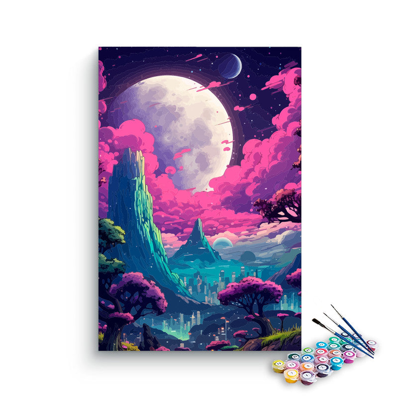 DIY Painting Kit -Pink Fantasy World Giant Moon Paint by Numbers Kit