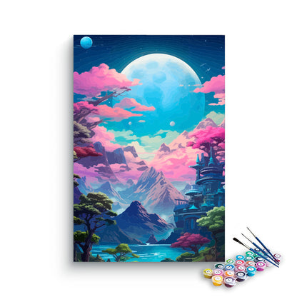 DIY Painting Kit -Dreamy Blue Moon Cherry Blossom Kingdom Paint by Numbers Kit