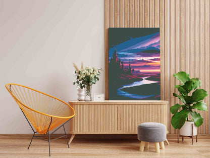 DIY Paint by numbers kit - Gothic Castle Neon River at Twilight Paint by Numbers Kit
